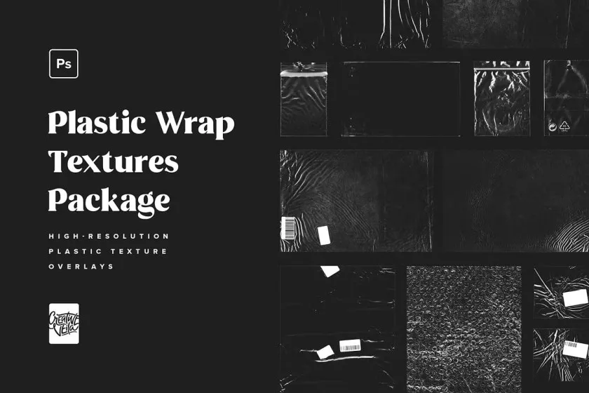 12种透明塑料气泡薄膜保鲜膜高分辨率纹理叠加图片素材 Plastic Texture Overlay Pack