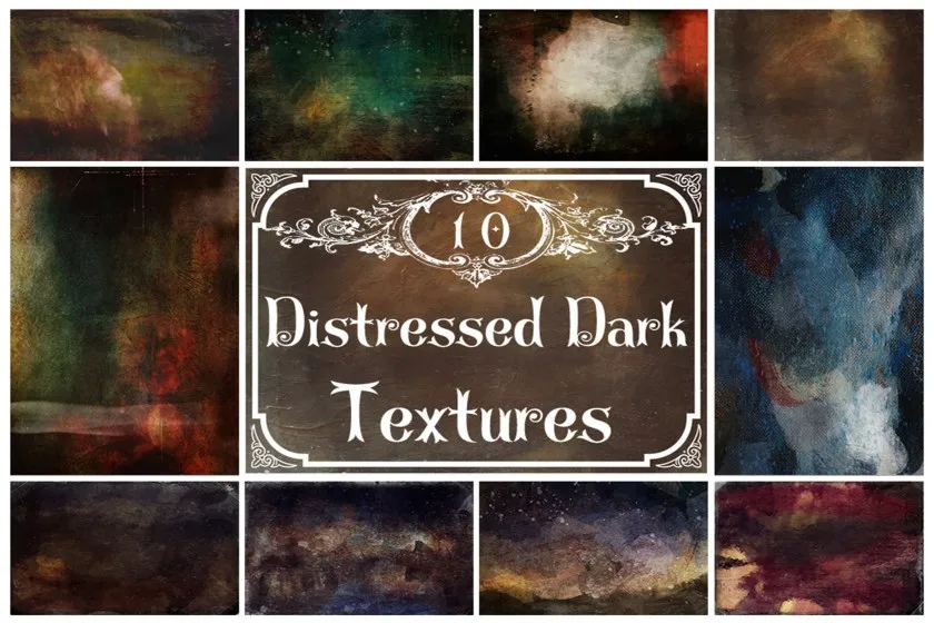 10款深色仿古粗糙肮脏腐蚀金属锈迹艺术纹理图片素材 Distressed Dark Textures