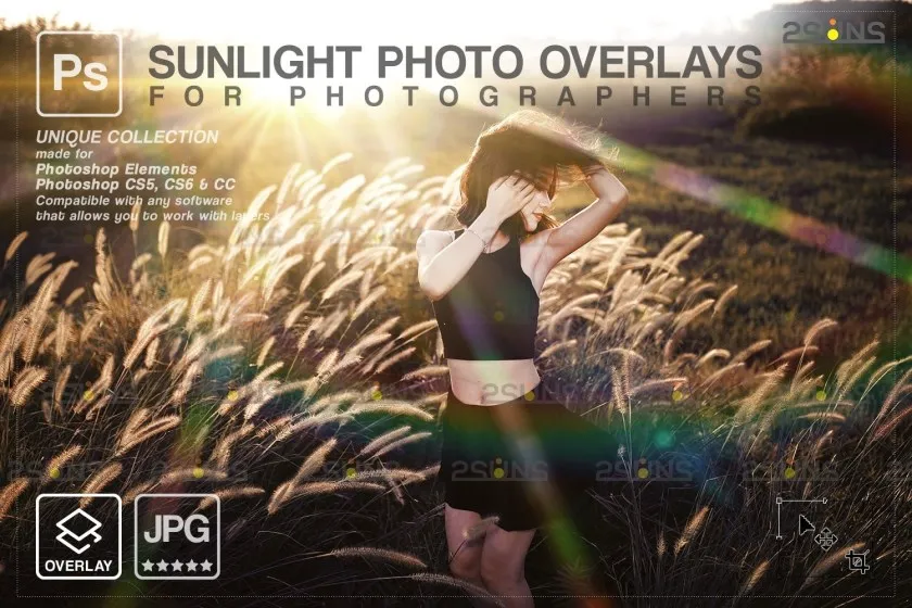 16张金色日落镜头光晕散景光斑照片叠加合成素材 Sunlight Photoshop overlay