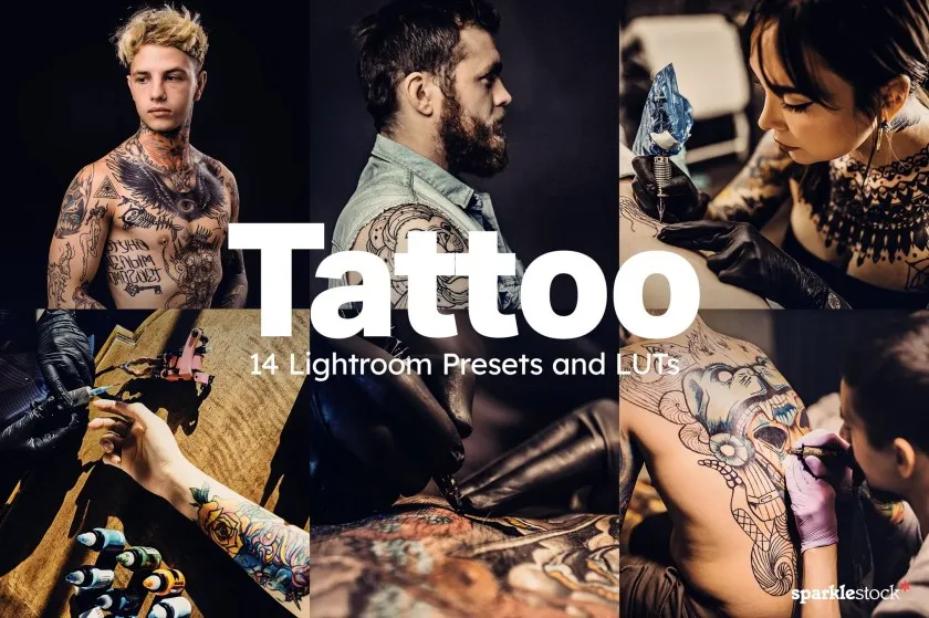 纹身电影胶片人像后期调色Lightroom预设+视频电影调色LUT预设 14 Tattoo Lightroom Presets & LUTs