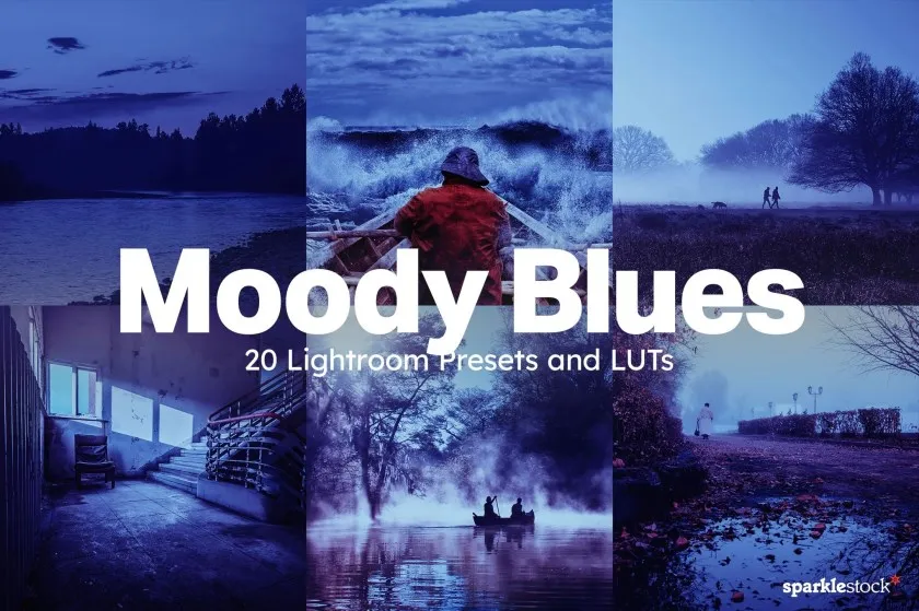 旅拍电影蓝调情绪风光Lightroom预设及电影视频调色LUT预设 20 Moody Blues Lightroom Presets and LUTs