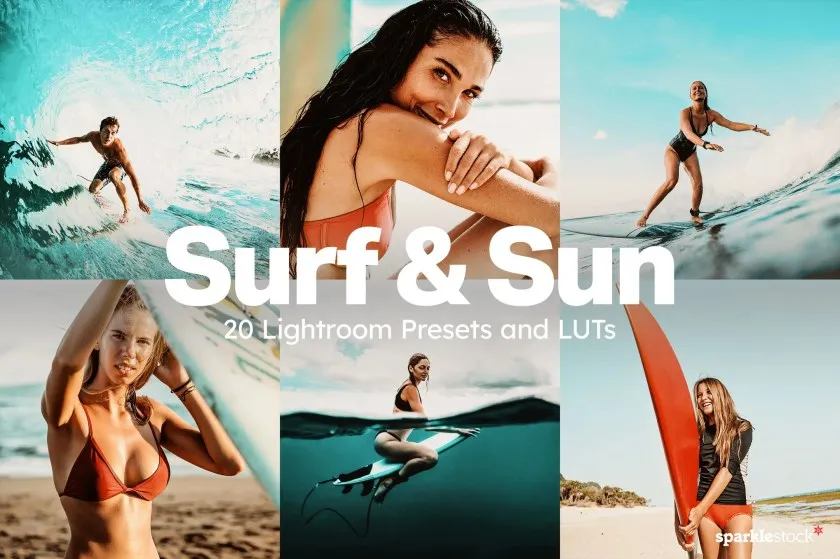 20个海滩冲浪AI人工智能Lightroom预设和电影视频调色LUT预设 20 Surf and Sun Lightroom Presets and LUTs