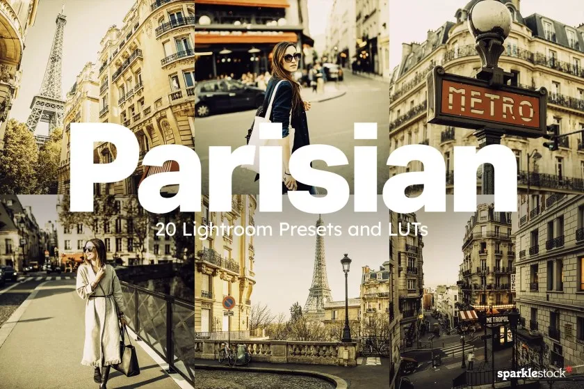 巴黎旅拍复古胶片AI人工智能Lightroom预设电影视频调色LUT预设 20 Parisian Lightroom Presets and LUTs