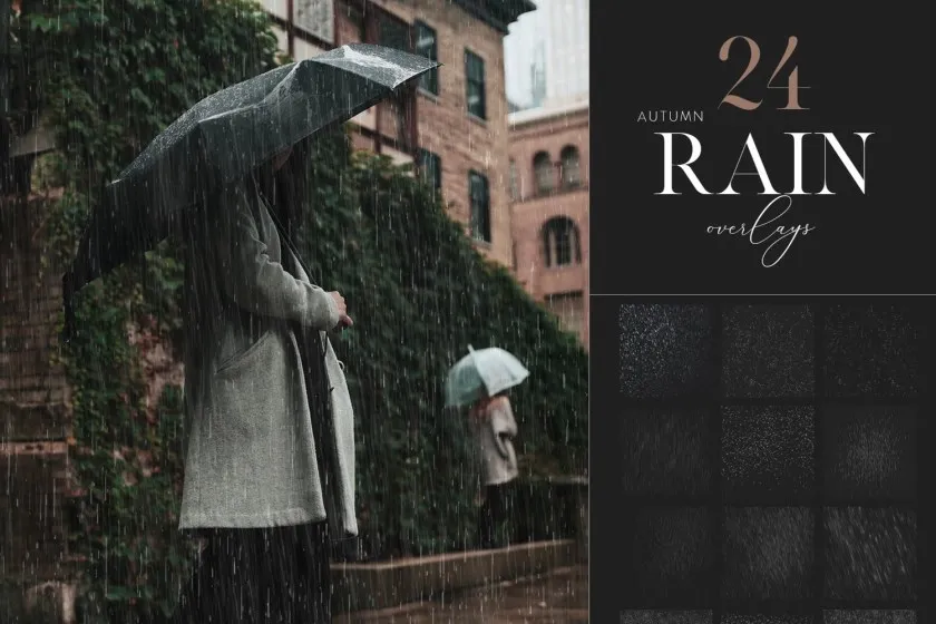 25张逼真雨水下雨雨滴效果摄影后期特效叠加合成素材 25 Rain Overlays, Realistic Rain Clipart