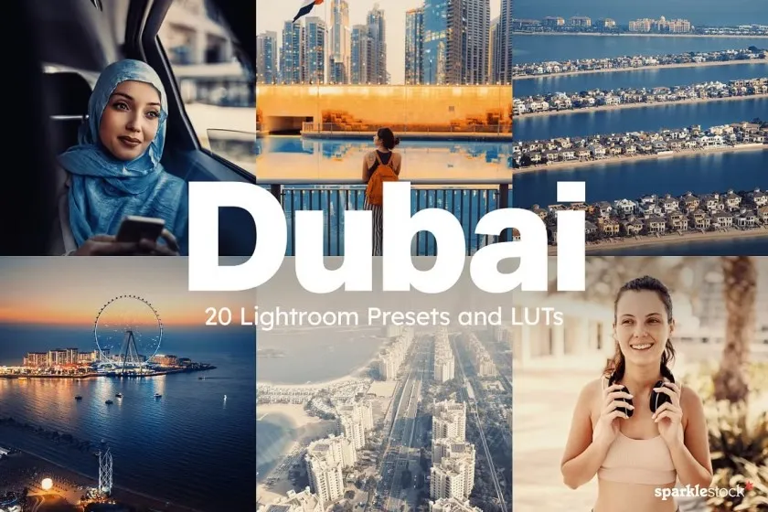 迪拜城市风光AI人工智能Lightroom预设及电影视频调色LUT预设 Dubai Lightroom Presets and LUTs