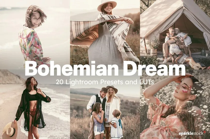 波西米亚梦想时尚AI人工智能Lightroom预设及视频调色LUT预设 20 Bohemian Dream Lightroom Presets and LUTs