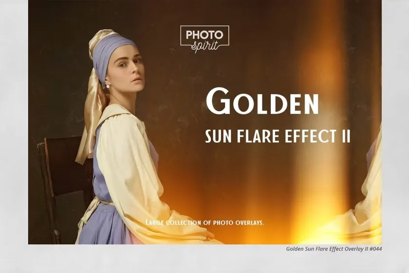 55张金色太阳耀斑光斑照片叠加合成素材+PS动作 Golden Sun Flare Overlay Effect 1