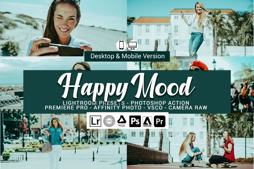 快乐心情青绿调胶片人像Lightroom预设/APP滤镜/Vlog视频调色LUT预设 Happy Mood Lightroom Presets
