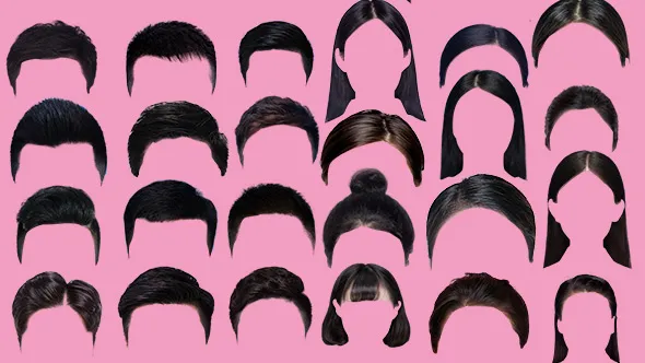 证件照修饰素材-发型62款（大人和儿童）+ 男女五官素材110款（头发、眉毛、睫毛、鼻子、嘴巴、牙齿、脖子、双眼皮）+五官PS笔刷