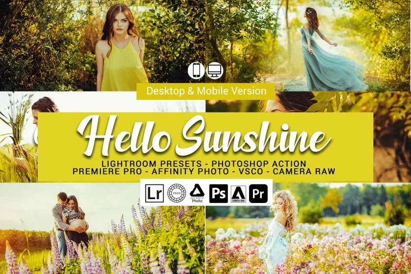 你好阳光-明黄调花海人像写真Lightroom预设APP滤镜/Vlog视频调色LUT预设 Hello Sunshine Lightroom Presets