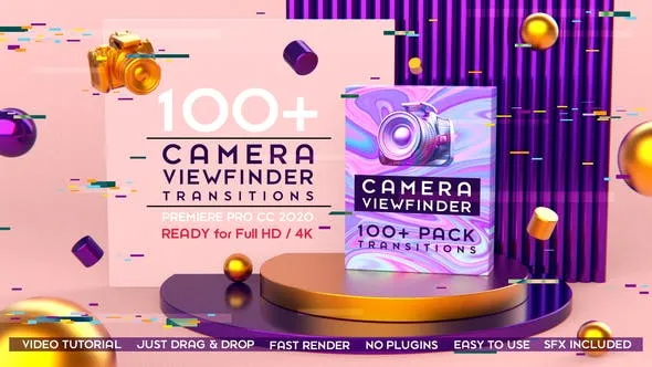 118种相机取景器动画效果视频转场过渡PR模板 Camera Viewfinder Transitions Pack 100+