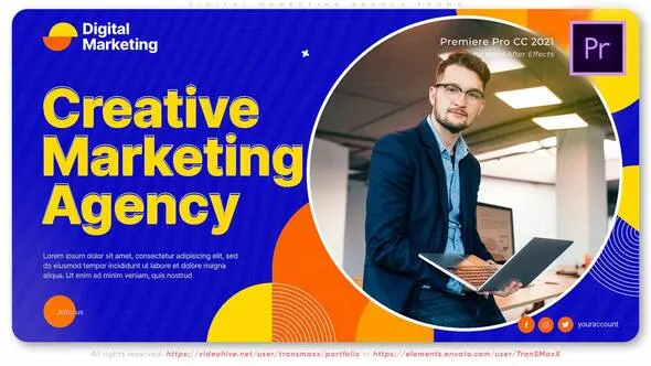 制作商务活动公司机构宣传片创意工作室业务演示PR模板 Digital Marketing Agency Promo