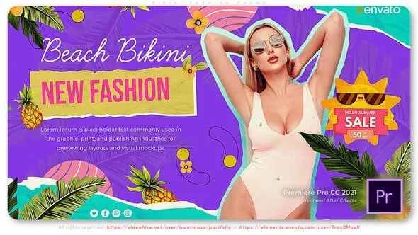 电视杂志宣传服装销售泳装比基尼广告产品演示视频PR模板 Bikini Fashion Promo