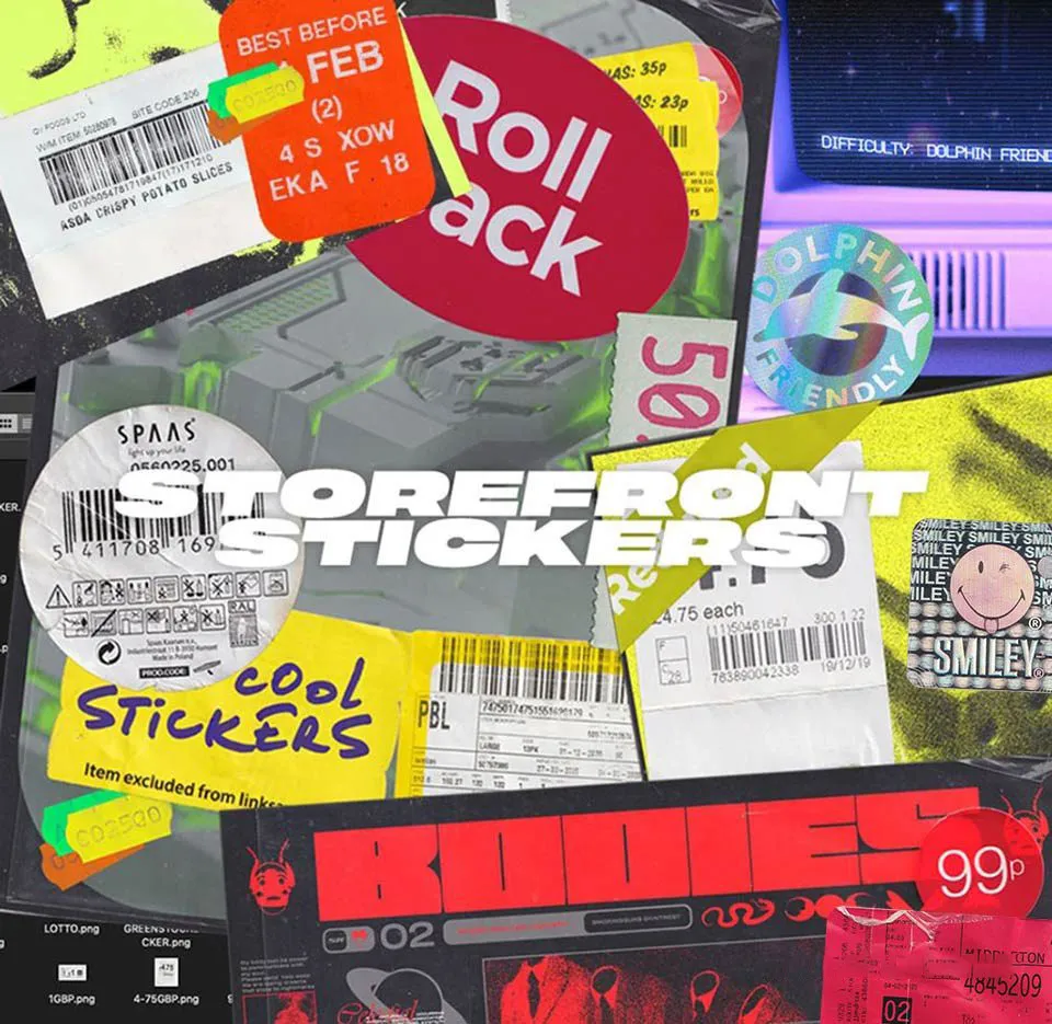 52款复古仿旧褶皱商品不干胶标签贴纸PNG图片素材 Album Art Archive – Storefront Stickers