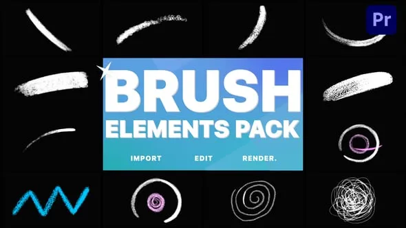 9组卡通涂鸦笔刷线条绘画划痕元素动画PR模板 Brush Elements | Premiere Pro