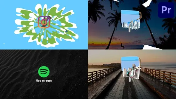 趣味卡通滚轮油漆刮刷动画手绘过渡徽标LOGO展示PR模板