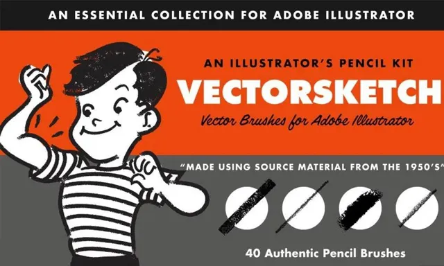 AI笔刷-40支真实压感铅笔炭笔绘画效果笔触纹理Illustrator笔刷 Retro Supply – VectorSketch