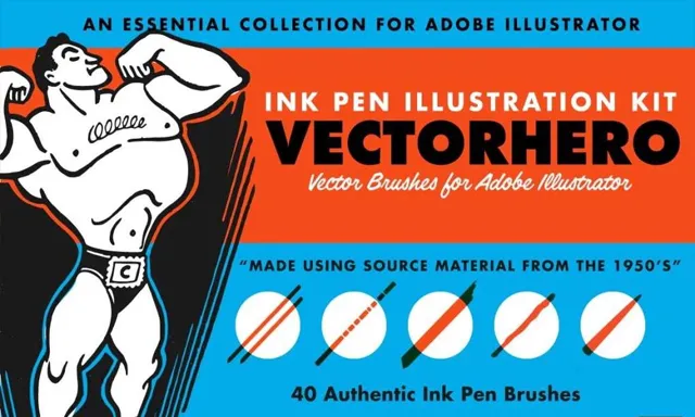 AI笔刷-40支复古50年代插画绘画风格压感墨水画笔瑕疵笔触Illustrator画笔 Retro Supply – VectorHero