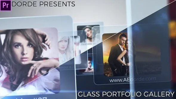 玻璃相框展示照片动画视频相册效果制作PR模板下载 Glass Portfolio Gallery - Premiere Pro Mogrt Project