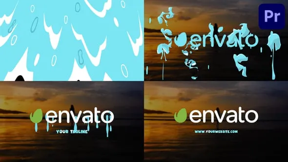 卡通海浪飞溅水流动图形动画LOGO视频片头PR模板下载 Ocean Wave Cartoon Logo Opener for Premiere Pro