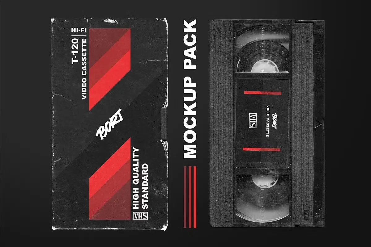 老式复古怀旧VHS录像带磨损划痕包装纹理PS样机模板 OLD VHS Video Cassette Mockup Pack