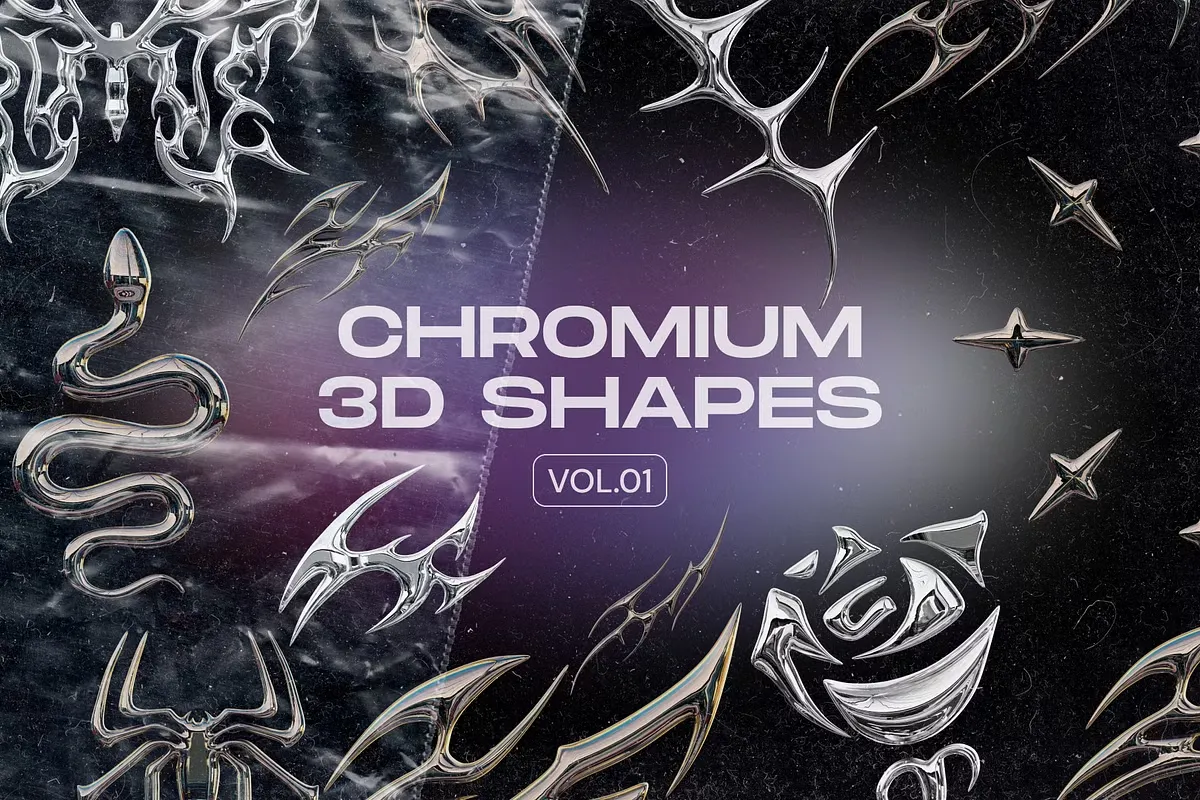 30款未来科幻3D酸性尖锐异形金属铬元素图形设计素材 Craftwork – Chromium