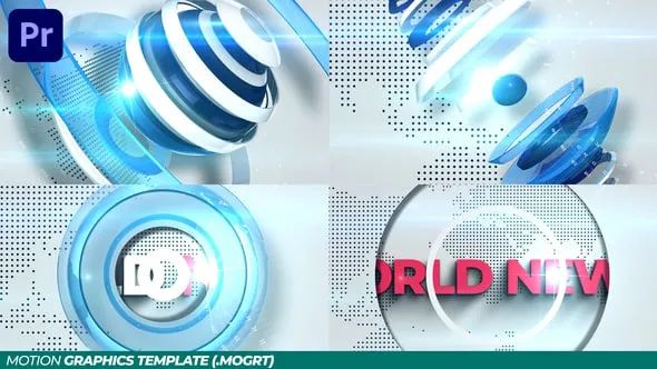 新闻片头视频PR模板下载3D图形动画效果制作下载 World News Opener Mogrt