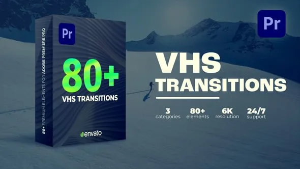 VHS Transitions PR模板80种视频转场预设损坏干扰故障过渡动画下载