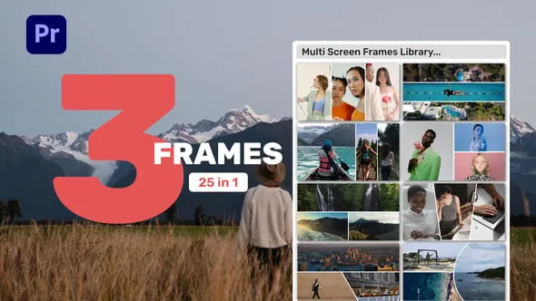 拆分视频墙分屏多屏幕框架展示休育视频婚礼旅行相册PR模板下载 Multi Screen Frames Library - 3 Frames for Premiere Pro