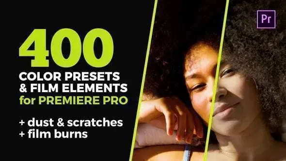 400个颜色分级电影色彩预设文件和胶片元素AE预设/PR模板下载