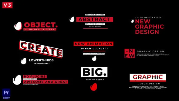 Stomp Intro PR模板跺脚节奏文字介绍图形元素视频片头PR模板下载 Create Lower Thirds V 0.3