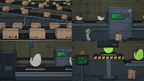 卡通制造工厂传送带运输场景工业标志动画PR模板下载 Logo Reveal Factory