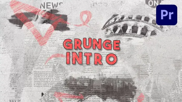 碎片快速拼成报纸纹理素描涂鸦视频片头Grunge Brush Logo PR模板下载 Grunge Brush Logo Intro - Premiere Pro