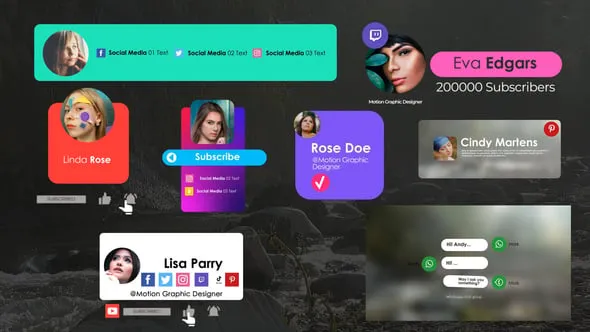 社交媒体平台用户信息介绍字幕条动画PR模板下载 Social Media Pack