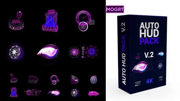 超过22个3D透视图组合变体汽车技术元素包AUTO HUD PR模板下载 Transport HUD Elements Pack V.2