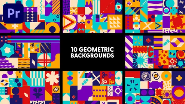 10组卡通几何图形动态背景视频素材4K分辨率PR模板下载 Geometric Backgrounds