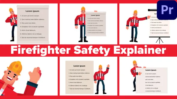 消防员讲解安全知识MG图形动画视频PR模板下载 Firefighter Safety Explainer MOGRTs