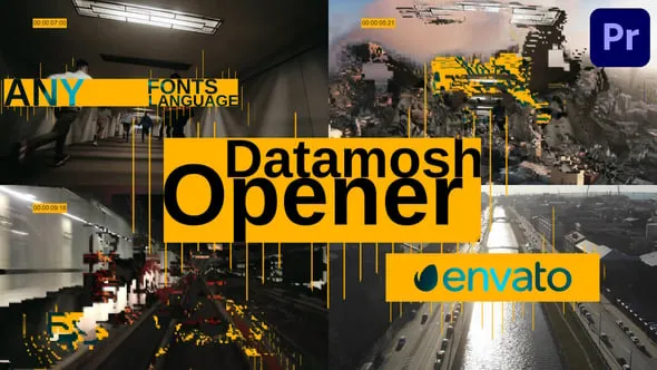 Datamosh像素破损撕拉花屏效果失真炫酷开场白PR模板下载 Datamosh Opener for Premiere Pro