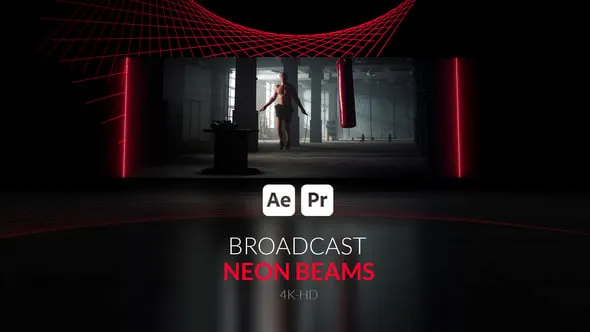 带霓虹灯光束背景动画体育运动视频宣传包装AE与PR模板 Broadcast Neon Beams