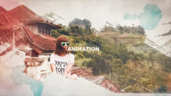 优雅笔刷水彩效果墨水晕开美丽视频相册AE与PR模板下载 Paint Slideshow