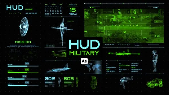 HUD军事主题科技界面信息图表元素AE与PR模板 HUD Military for After Effects