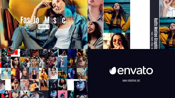 马赛克照片墙时装秀开场时尚片头PR模板下载 Fashion Mosaic Opener