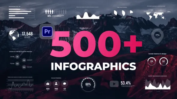 500多个信息图表场景国家组织旗帜世界地图图标动画PR模板下载 Infographics MOGRT