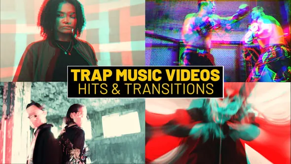 96个Trap音乐视频点击动画效果和转场切换元素PR模板下载 Trap Music Video Hits and Transitions