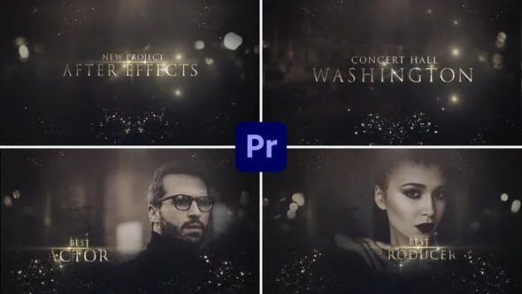 散景发光粒子动画颁奖典礼晚会活动银色文字标题PR模板下载 Golden Silver Ceremony