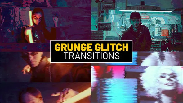 18种Grunge故障过渡模拟信号损坏像差效果PR模板下载 Grunge Glitch Transitions