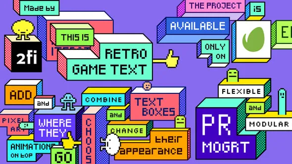 俄罗斯方块标题复古游戏文字像素艺术动画PR模板下载 Retro Game Text