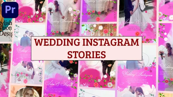 婚礼请柬邀请函电子短视频动画5组设计PR模板下载 Wedding Instagram Stories