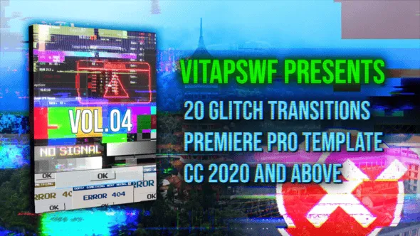 20个赛博朋克数字故障过渡PR模板 Glitch Transitions Vol. 04