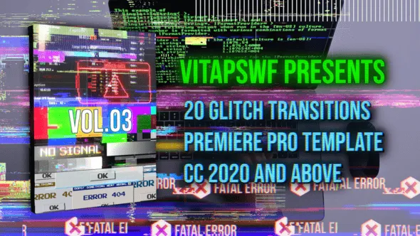 20个信号干扰数字故障过渡转场PR模板 Glitch Transitions Vol. 03